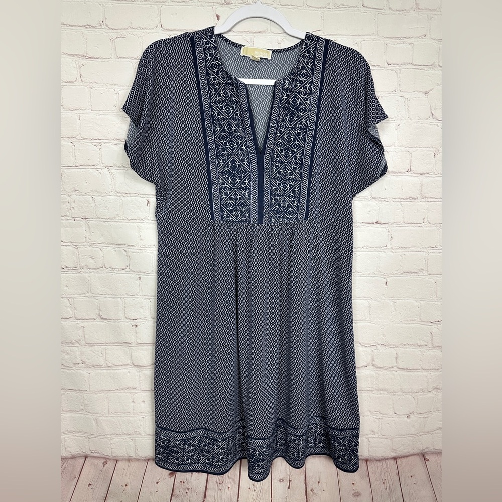 Michael Michael Kors blue white short sleeve midi dress A-line empire sz S GUC